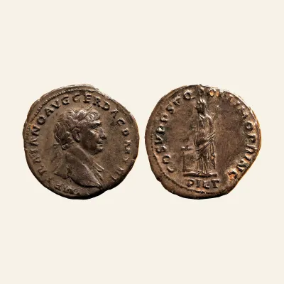 Obverse, of the denarius, for TRAJAN (98-117). AR Denarius. Rome., mint of Rome, 98-117