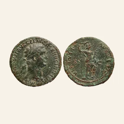 Domitian AE as - VIRTUTI AUGUSTI - Virtus RIC 356b