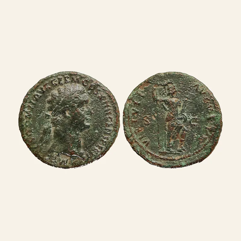 Domitian AE as - VIRTUTI AUGUSTI - Virtus RIC 356b