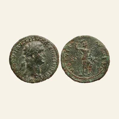 Domitian AE as - VIRTUTI AUGUSTI - Virtus RIC 356b