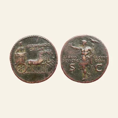 Germanicus Æ dupondius. Struck under Caligula. Rome, AD 37-41.