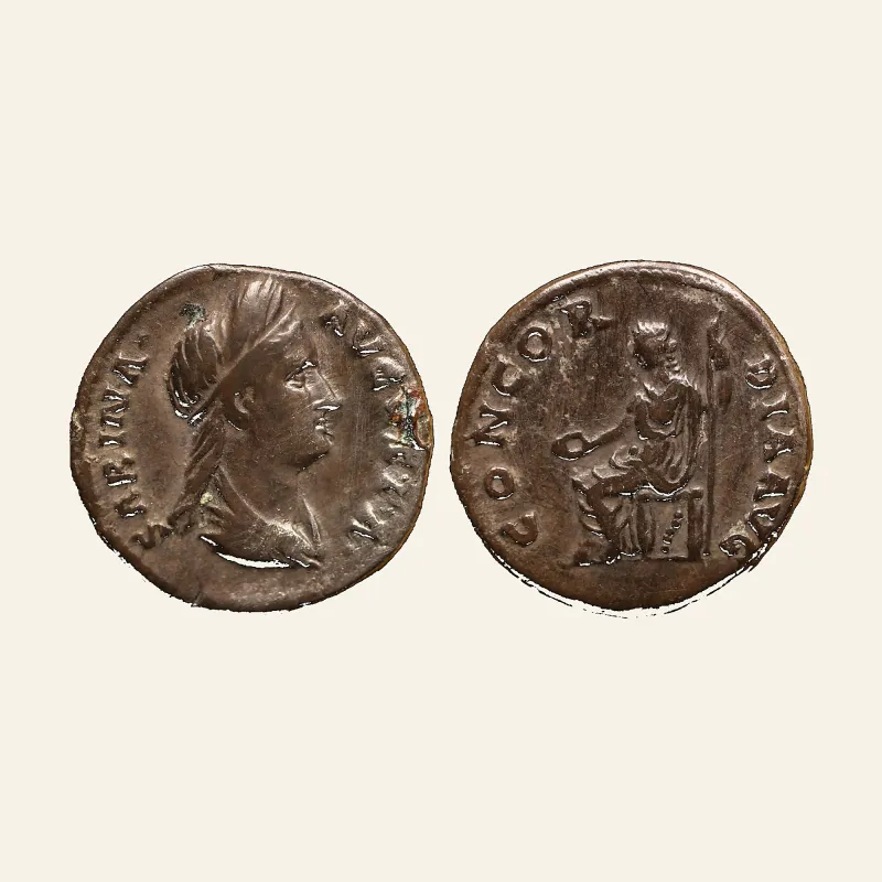 Obverse, of the denarius, for Sabina (wife of Hadrian) AR Denarius. Rome, AD 133-135., mint of Rome, 133-135