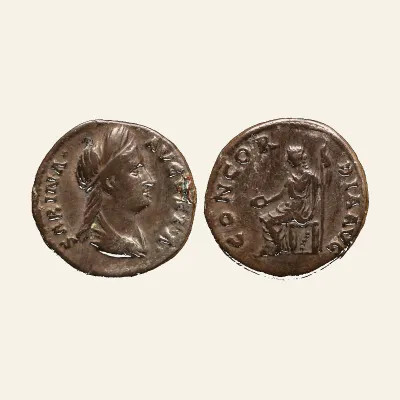 Reverse, of the denarius, for Sabina (wife of Hadrian) AR Denarius. Rome, AD 133-135., mint of Rome, 133-135