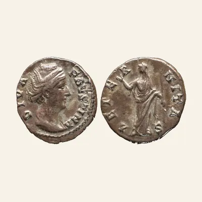 Diva Faustina I. (Died 141 AD). Silver denarius (2.91g). Rome.