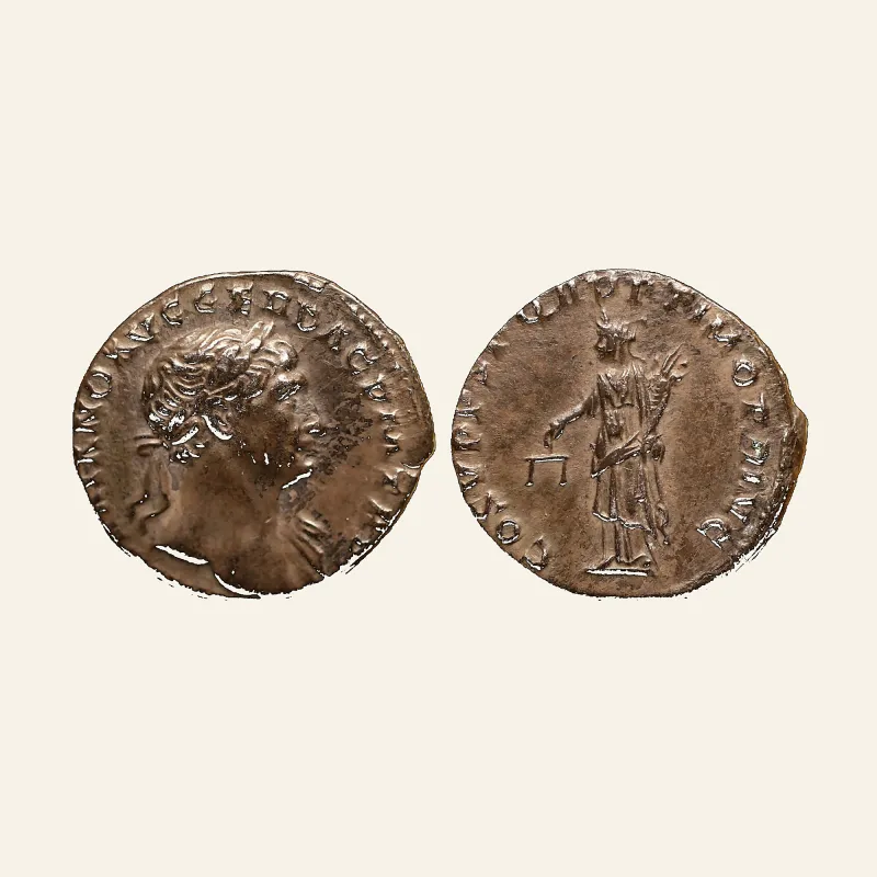Obverse, of the denarius, for Trajan (98-117), AR Denarius, 3.35g, Rome, struck AD 107-108, mint of Rome, 98-117