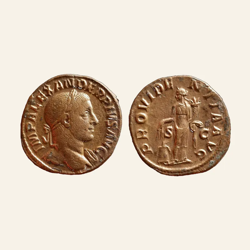 Obverse, of the sestertius, for Severus Alexander, 222–235 Æ Sestertius 231-235, 222–235