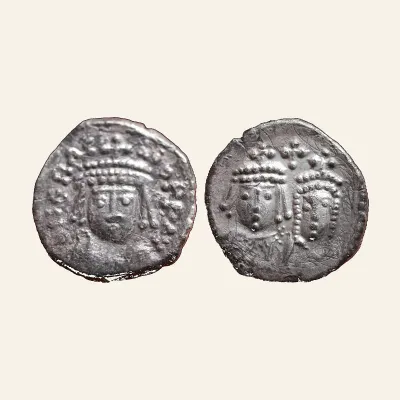 Heraclius, with Heraclius Constantine, 610-641. Half Siliqua (Silver, 13 mm, 0.79 g,), Carthage.