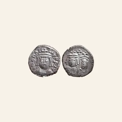 Heraclius, with Heraclius Constantine, 610-641. Half Siliqua (Silver, 13 mm, 0.79 g,), Carthage.