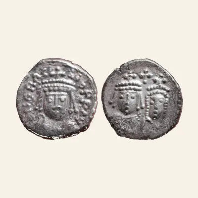 Heraclius, with Heraclius Constantine, 610-641. Half Siliqua (Silver, 13 mm, 0.79 g,), Carthage.