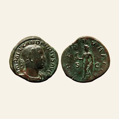 Reverse, of the sestertius, for SEVERUS ALEXANDER, 222-235 Sestertius, 232. AE 24.06 g. 31 mm, 222-235