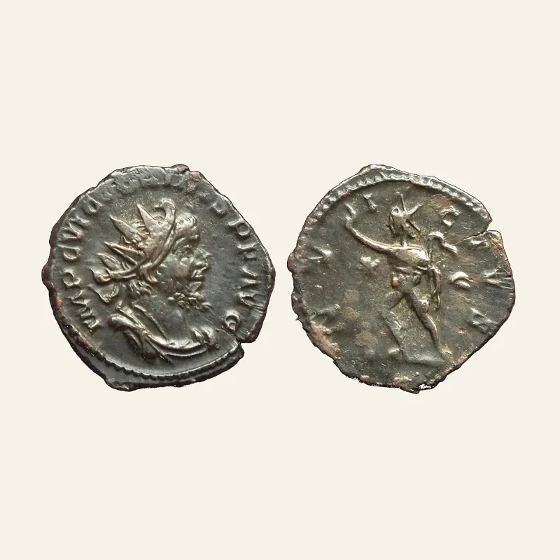 Obverse, of the antoninianus, for Victorinus BI Antoninianus. Treveri, AD 270-271, 270-271