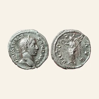 Avers, du denarius, pour Severus Alexander, 222-235. Denarius (Silver, 19 mm, 2.92 g,), Rome, 231., atelier de Rome...
