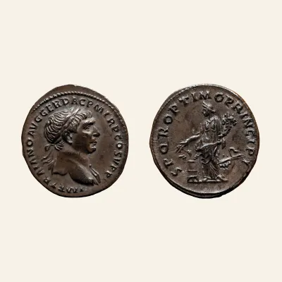 Reverse, of the denarius, for Trajan augustus, 98–117 Denarius circa 107, AR 3.30 g., 98–117