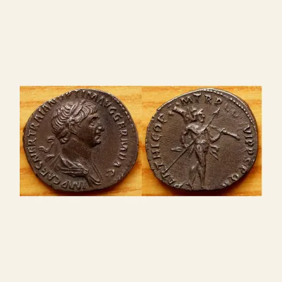 Reverse, of the denarius, for Trajan AR Denarius. Rome, AD 116-117., mint of Rome, 116-117