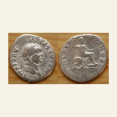 Obverse, of the denarius, for Vespasian AR Denarius. Rome, AD 73., mint of Rome