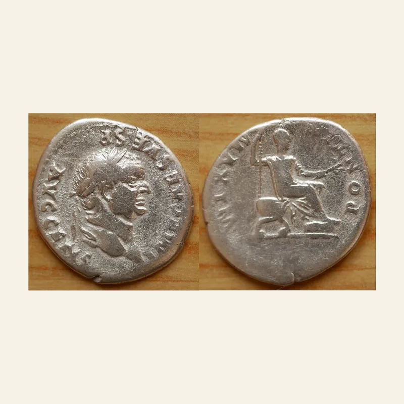 Obverse, of the denarius, for Vespasian AR Denarius. Rome, AD 73., mint of Rome