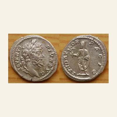 Obverse, of the denarius, for Septimius Severus. Denarius (Silver, 18 mm, 3.60 g,), Rome, 201-202., mint of Rome, 201-202