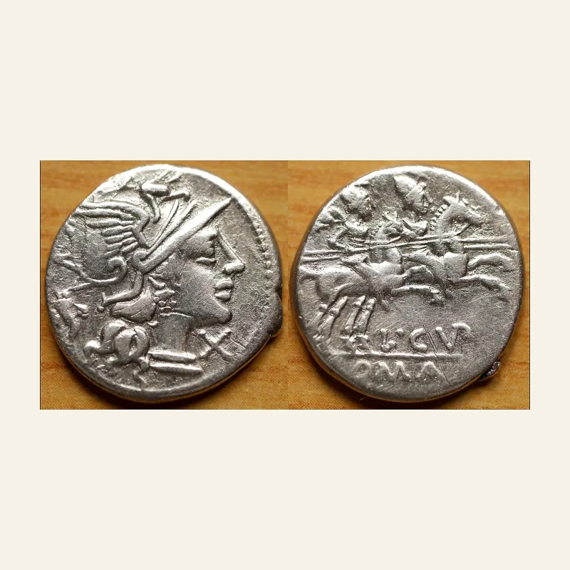L. Cupiennius AR Denarius. (3.82g, 19mm) Rome, 147 BC.