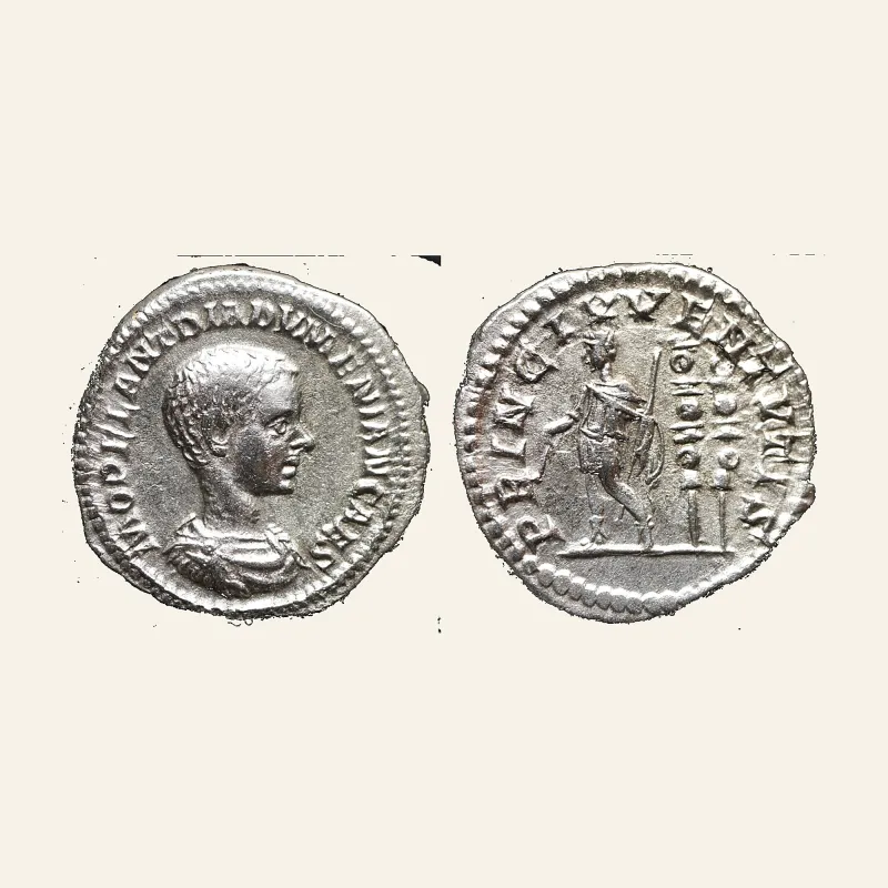 Diadumenian as Caesar (AD 217-218). AR denarius. Rome, AD 217.