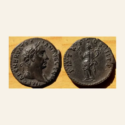 Avers, du denarius, pour TRAJAN. 98-117 AD. AR Denarius (18mm - 3.48 g). Rome mint. Struck 100 AD., atelier de Rome, 117 AD...