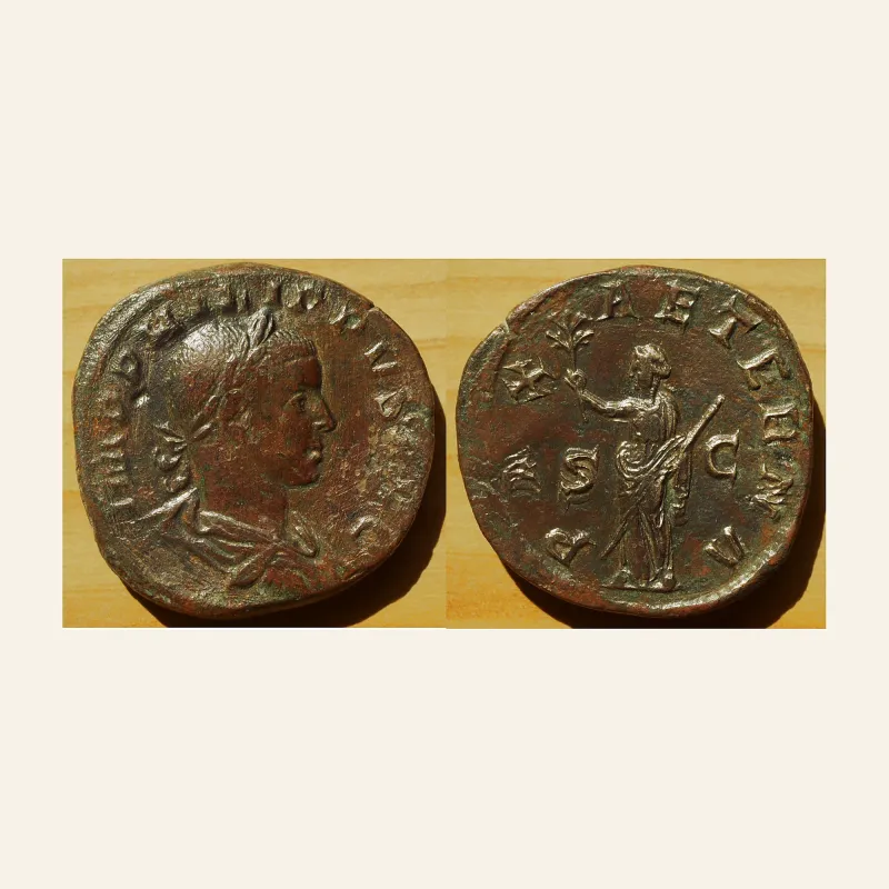 Obverse, of the sestertius, for Philip II (247-249), Sestertius, Rome, AD 246-249, AE, g 20.02, mm 30, mint of Rome, 247-249