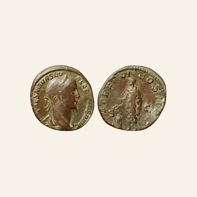 Avers, du sestertius, pour Severus Alexander AD 222-235. AE Sestertius. Rome. Strike error., atelier de Rome, 222-235, RIC...