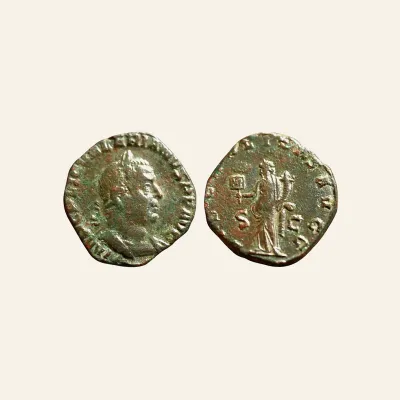 Avers, du sestertius, pour Valerian I AE Sestertius. Rome, AD 254-256. RARE, atelier de Rome, 254-256, RIC RIC V