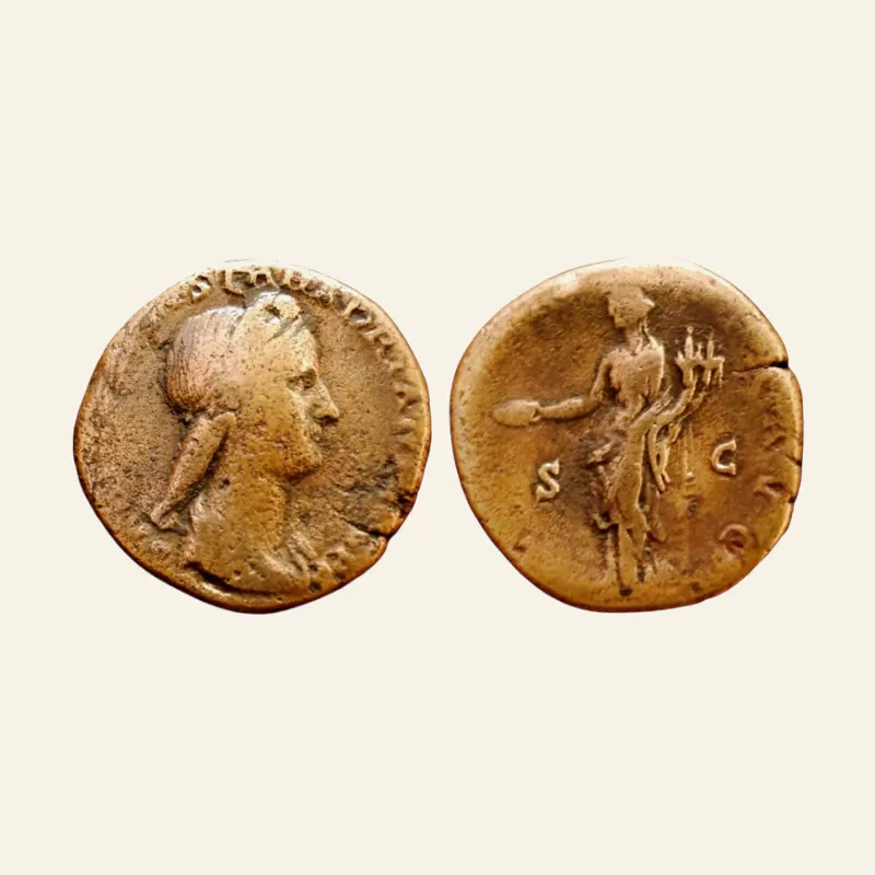 Obverse, of the sestertius, for Sabina (AD 128-136/7). AE sestertius (30mm, 23.29 gm). Rome, ca. AD 128-134., mint of Rome...