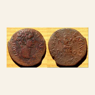 Avers, du as, pour ZEUGITANA, Carthage. Tiberius. AD 14-37. Æ As (23mm, 8.35 g,), atelier de Carthage, 14-37