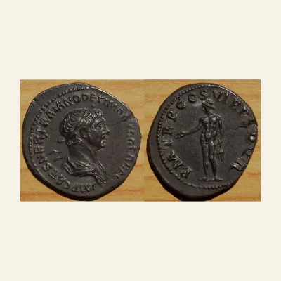 Reverse, of the denarius, for Trajan AR Denarius. Rome Mint 114-117 AD., mint of Rome, 117 AD