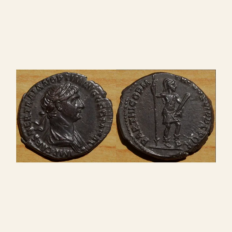 Obverse, of the denarius, for Trajan (AD 98-117). AR denarius (18mm, 3.48 gm). Rome, AD 103-111., mint of Rome, 98-117
