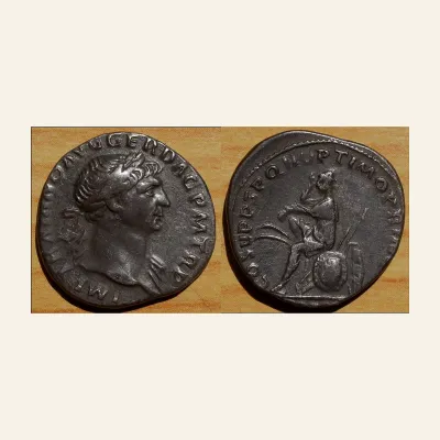Reverse, of the denarius, for Trajan (AD 98-117). Silver denarius (3.18 gm). AD 103-111., 98-117