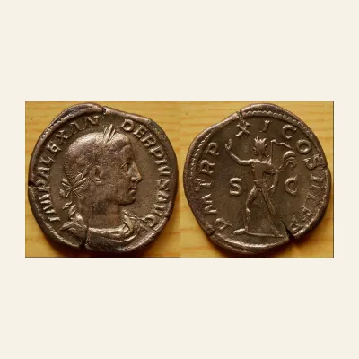 Reverse, of the sestertius, for SEVERUS ALEXANDER. 222-235 AD. Æ Sestertius (23.02 gm). Struck 232 AD., 235 AD