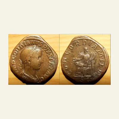 GORDIAN III (238-244). Sestertius. (21.9g , 31mm) CONCORDIA MILIT Rome.