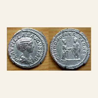Avers, du denarius, pour Plautilla, Augusta, 202-205. Denarius (Silver, 20 mm, 3.63 g,), Rome, 202., atelier de Rome...