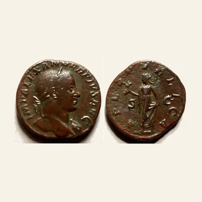 Reverse, of the sestertius, for SEVERUS ALEXANDER, 222-235 Sestertius, 232. AE 19.16 g., 222-235