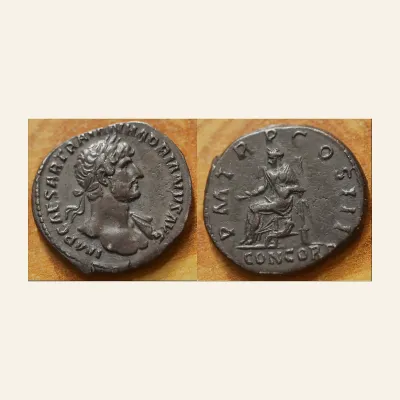 Hadrian AR Denarius. Rome, AD 119-122.