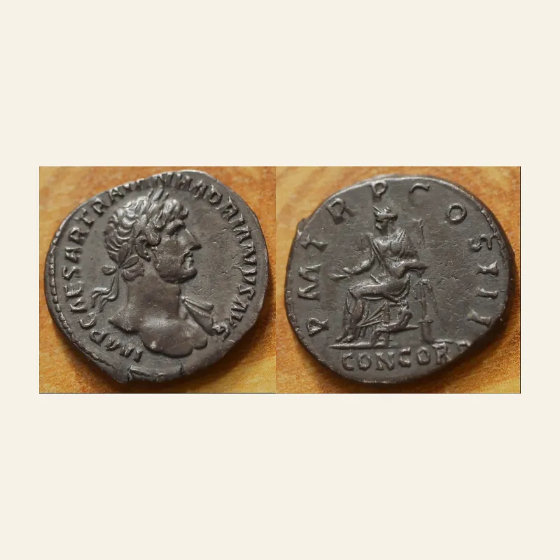 Hadrian AR Denarius. Rome, AD 119-122.
