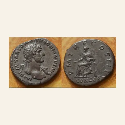 Hadrian AR Denarius. Rome, AD 119-122.