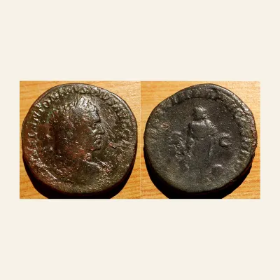 Caracalla. 198-217 AD. AE Sestertius, (24.95g., 31mm) Rome, 215 AD.