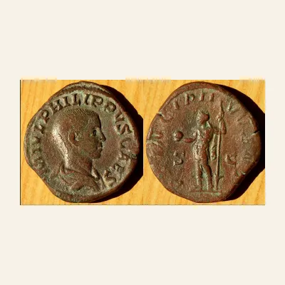 Reverse, of the sestertius, for PHILIP II. as Caesar, 244-247 AD. Æ Sestertius (21.38 gm, 30mm)., 247 AD