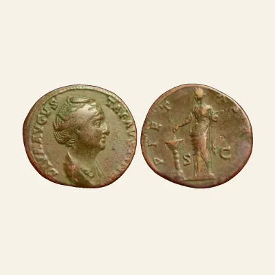 Diva Faustina I (wife of A. Pius) Æ Sestertius. Rome, AD 141-146. PIETAS