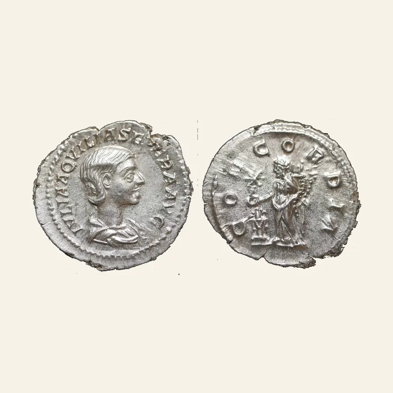 AQUILIA SEVERA, 2nd and 4th wife of ELAGABALUS Silver Denarius - RARE