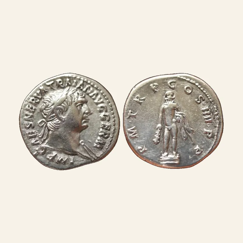 Obverse, of the denarius, for Trajan, 98 – 117 Denarius January 101-autumn 102, AR 3.31 g., 98 – 117