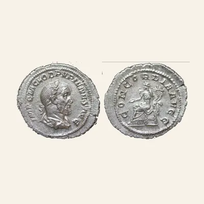 Obverse, of the denarius, for Pupienus, 238. Denarius (Silver, 22 mm, 3.06 g, 1 h), Rome, circa April-June 238., mint of Rome