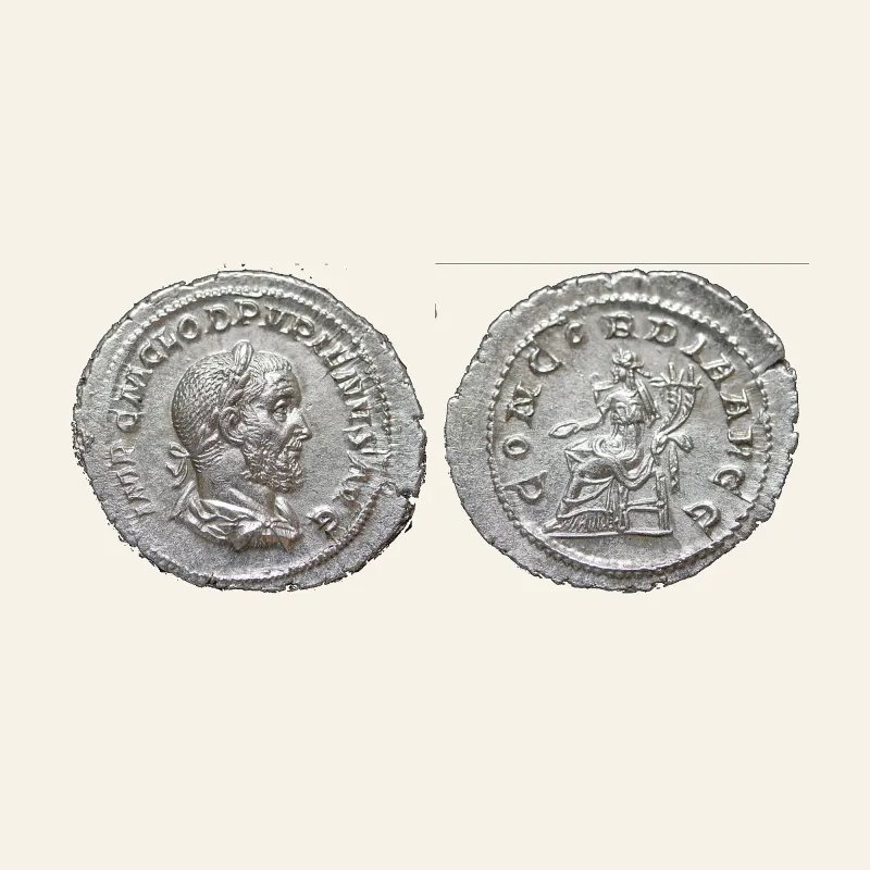 Obverse, of the denarius, for Pupienus, 238. Denarius (Silver, 22 mm, 3.06 g, 1 h), Rome, circa April-June 238., mint of Rome
