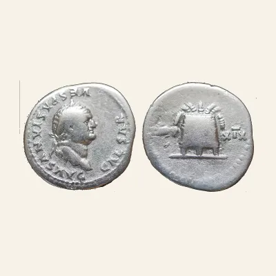 Obverse, of the denarius, for Vespasian. 69-79 AD. Denarius, AR 2.90g. Rome, 78-9 AD., mint of Rome, 79 AD