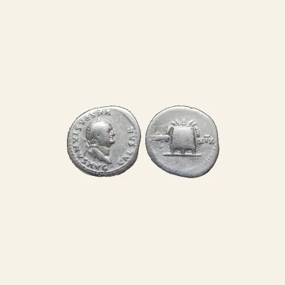 Reverse, of the denarius, for Vespasian. 69-79 AD. Denarius, AR 2.90g. Rome, 78-9 AD., mint of Rome, 79 AD