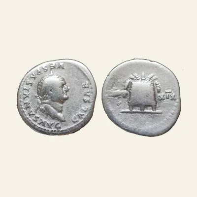 Reverse, of the denarius, for Vespasian. 69-79 AD. Denarius, AR 2.90g. Rome, 78-9 AD., mint of Rome, 79 AD