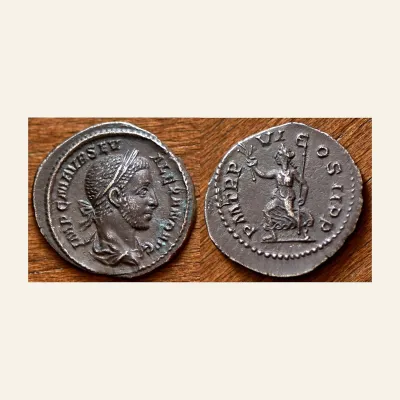Reverse, of the denarius, for Severus Alexander (AD 222-235). AR denarius (20mm, 3.25 gm). Rome, AD 228., mint of Rome...